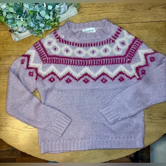 Anthropologie Heartloom Maya Fair Isle Sweater Purple & Pink Size Small - Picture 3 of 5